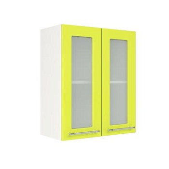Шкаф верхний со стеклом ШВС 600 Корпус: ЛДСП белый 16мм; фасад: фрезеровка Олива, МДФ глянец лайм 16мм