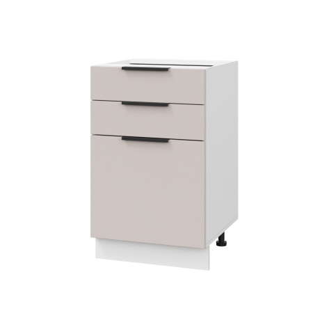 Шкаф нижний с ящиками ШН3Я 500 Корпус: ЛДСП белый 16мм; фасад: фрезеровка Оливия, МДФ сиена тауп 16 мм