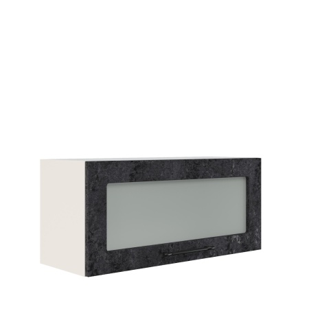 Шкаф верхний горизонтальный со стеклом ШВГС 800 Корпус: ЛДСП белый 16мм; фасад: фрезеровка Нувель, МДФ бетон черный 16мм