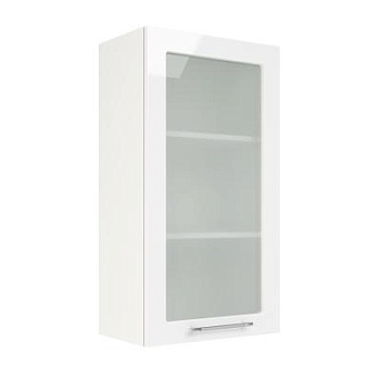 Шкаф верхний со стеклом (премьер) ШВС 500Н Корпус: ЛДСП белый 16мм; фасад: фрезеровка Олива, МДФ глянец белый 16мм