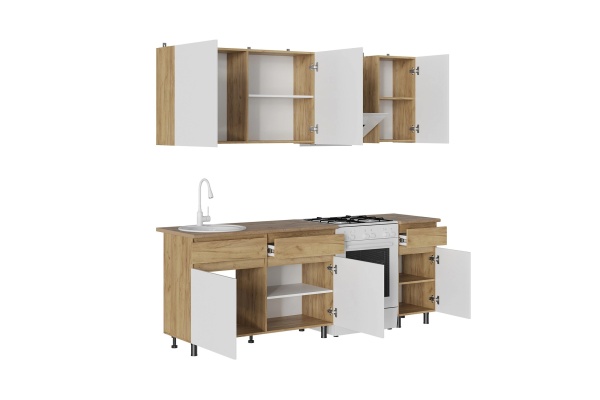 КВИК-СТЕП Кухня 1.6 м. Корпус - Дуб Крафт золотой К003  Фасад ЛДСП - Белый (Шагрень)