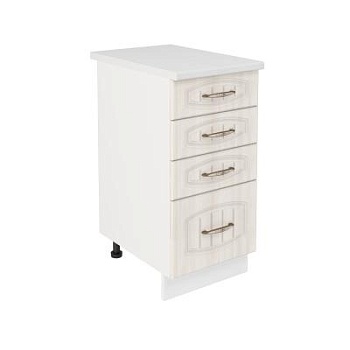 Шкаф нижний с ящиками ШНЯ 400 Корпус: ЛДСП белый 16мм; фасад: фрезеровка Гренада, МДФ сандал 16мм