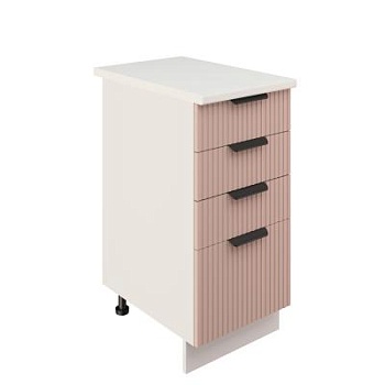 Шкаф нижний с ящиками ШНЯ 400 Корпус: ЛДСП белый 16мм; фасад: фрезеровка Норд Line, МДФ софт какао 16 мм