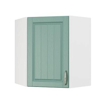 Шкаф верхний угловой ШВУ 600 Корпус: ЛДСП белый 16мм; фасад: фрезеровка Лондон, МДФ дуб изумруд 16мм