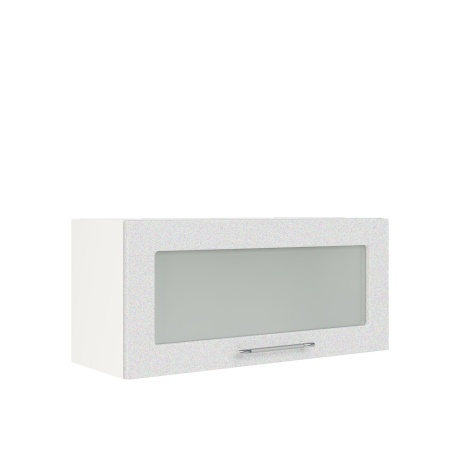 Шкаф верхний горизонтальный со стеклом ШВГС 800 Корпус: ЛДСП белый 16мм; фасад: фрезеровка Олива, МДФ металлик белый 16мм