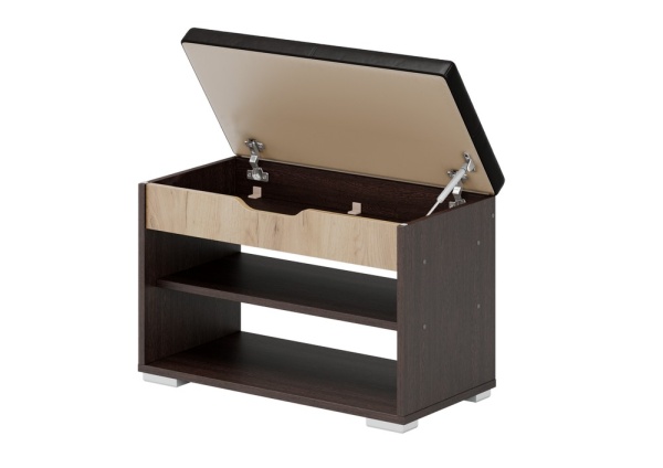 ЭВА Банкетка_БК-002 (длина 660 мм) Корпус - Венге  Фасад ЛДСП - Дуб Крафт золотой Кожзам.- Черно - коричневый