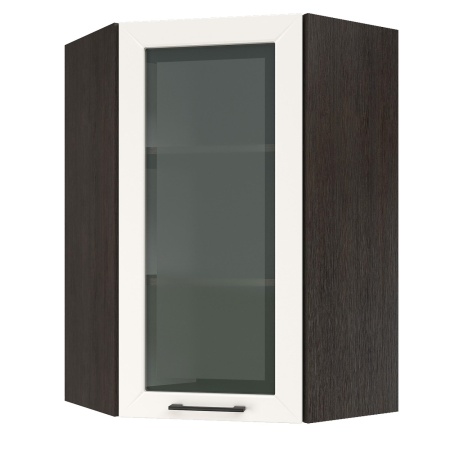 Шкаф верхний угловой (премьер)  ШВУС 600Н Корпус: ЛДСП венге 16мм; фасад: фрезеровка Кельн, МДФ софт бланж 16мм