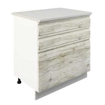 Шкаф нижний с ящиками ШН3Я 800 Корпус: ЛДСП белый 16мм; фасад: фрезеровка Бруклин, МДФ клен скандинавский 16 мм