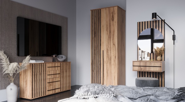 Марракеш Комод 2 створки 4 ящика Дуб вотан / Цемент темный