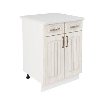 Шкаф нижний с ящиками ШН2Я 600 Корпус: ЛДСП белый 16мм; фасад: фрезеровка Гренада, МДФ сандал 16мм