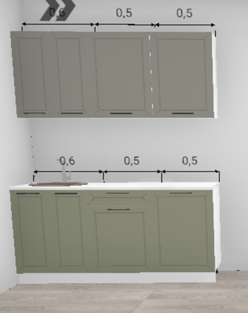 Кухня Кельн Софт лайт хаки/ Софт карамель (верх) 1,6 м (3109)