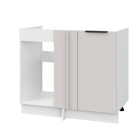 Шкаф нижний угловой  ШНУП 1000 Корпус: ЛДСП белый 16мм; фасад: фрезеровка Оливия, МДФ моно керамика 16 мм