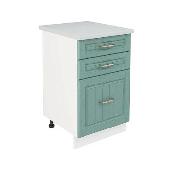 Шкаф нижний с ящиками ШН3Я 500 Корпус: ЛДСП белый 16мм; фасад: фрезеровка Лондон, МДФ дуб изумруд 16мм