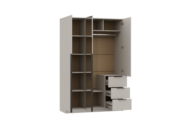 ВЕНТУРО Шкаф ШК-002 (3-ств, с ящиками, с зеркалом) Корпус - Кашемир 2,75
