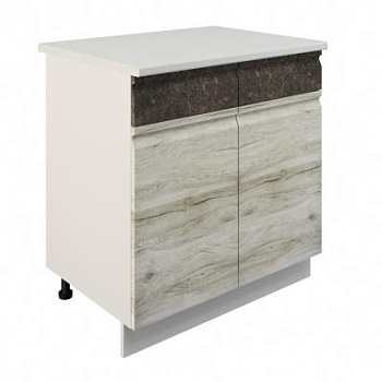 Шкаф нижний с ящиками ШН2Я 800 Корпус: ЛДСП белый 16мм; фасад: фрезеровка Бруклин, МДФ клен скандинавский/бетон коричневый 16мм