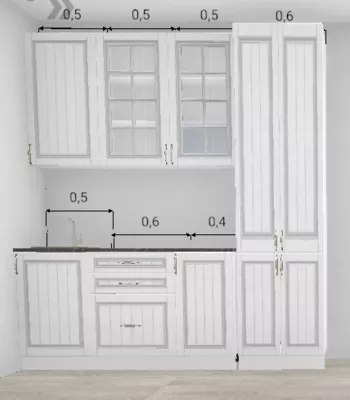 Кухня Гренада Сандал 2,1 м с пеналом закрытым 600 (шкафы высокие) (11551)