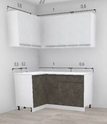 Кухня угловая Бруклин Бетон коричневый низ / Бетон белый 1100*1600 мм (10720) Кухня угловая Бруклин Бетон коричневый низ / Бетон белый 1100*1600 мм (10720)