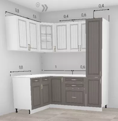 Кухня угловая Гренада Бразильский орех низ / Сандал верх 1400*2000 с пеналом 400 (11526)