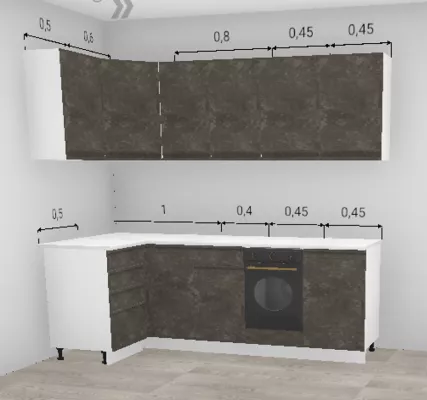 Кухня угловая Бруклин Бетон коричневый 1100*2300 мм с местом под духовой шкаф 450 (10710) Кухня угловая Бруклин Бетон коричневый 1100*2300 мм с местом под духовой шкаф 450 (10710)