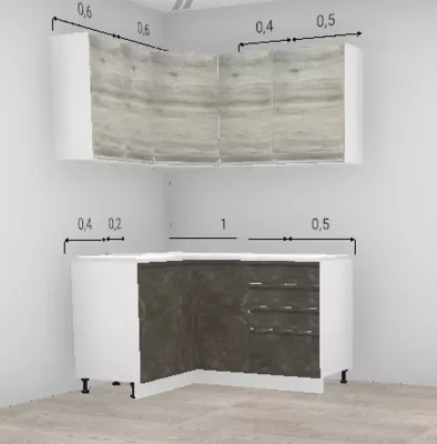 Кухня угловая Бруклин Бетон коричневый низ / Клен скандинавский 1100*1500 мм (10734) Кухня угловая Бруклин Бетон коричневый низ / Клен скандинавский 1100*1500 мм (10734)