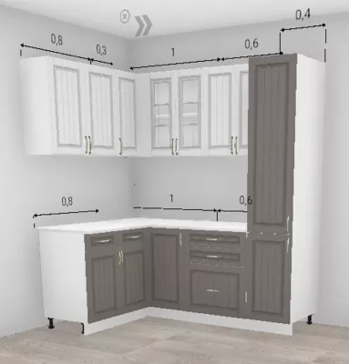 Кухня угловая Гренада Бразильский орех низ / Сандал верх 1400*2000 с пеналом 400 (11530)