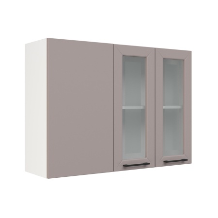 Шкаф верхний угловой со стеклом ШВУПС 1000 Корпус: ЛДСП белый 16мм; фасад: фрезеровка Кельн, МДФ софт тоффи 16мм Шкаф верхний угловой со стеклом ШВУПС 1000 Корпус: ЛДСП белый 16мм; фасад: фрезеровка Кельн, МДФ софт тоффи 16мм